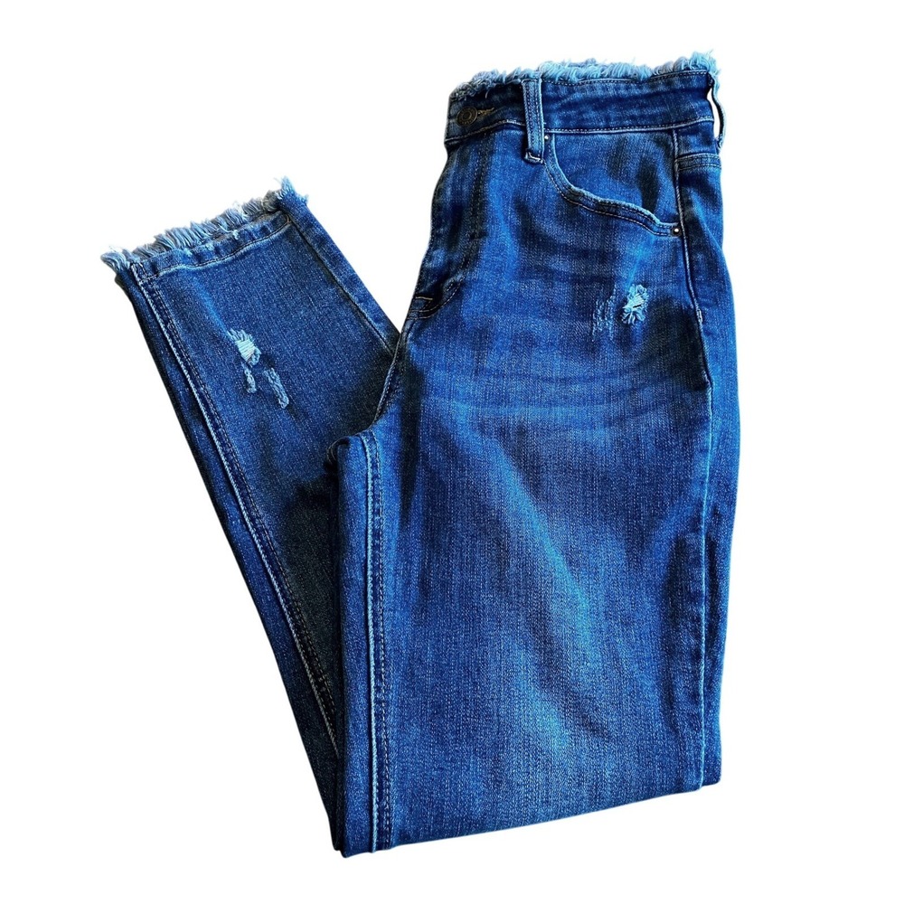Risen 1262 Frayed Raw Edge High Waisted Distressed Skinny Jean Womens Blue 29‎ - Picture 2 of 6